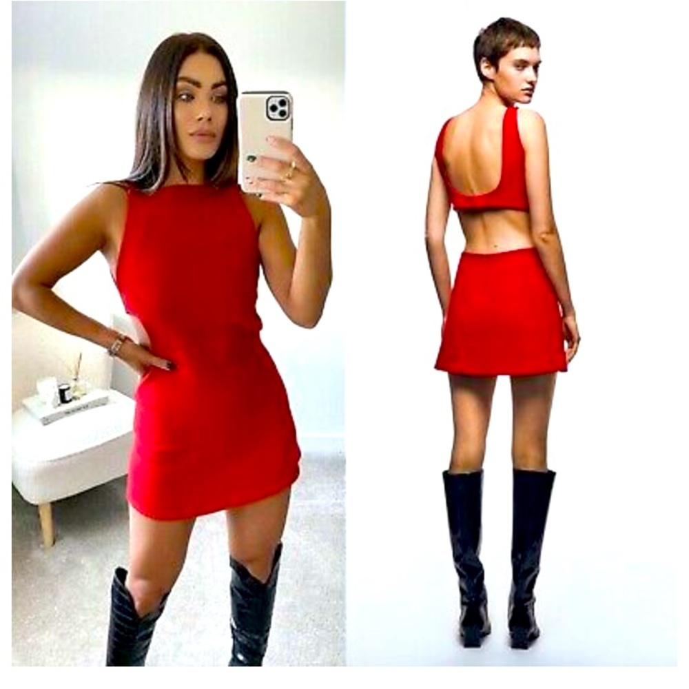 NWT Zara Red Cut Out Mini Dress Size Small S